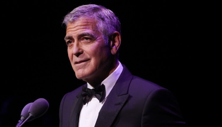 George Clooney accepting the 2026 Chaplin Award at the Film at Lincoln Center gala in New York.